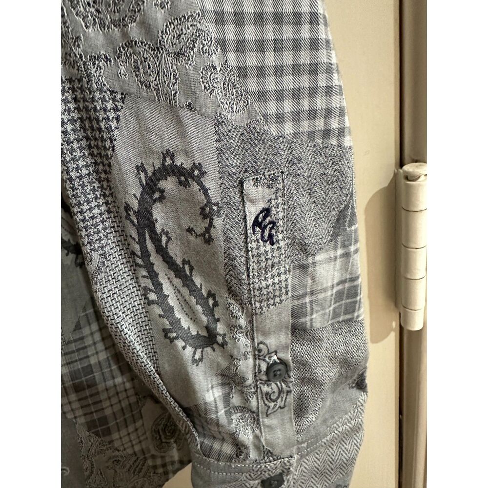 Robert Graham Men Medium Grey Plaid Paisley Patchwork Long Sleeve Sport Shirt - Picture 8 of 8